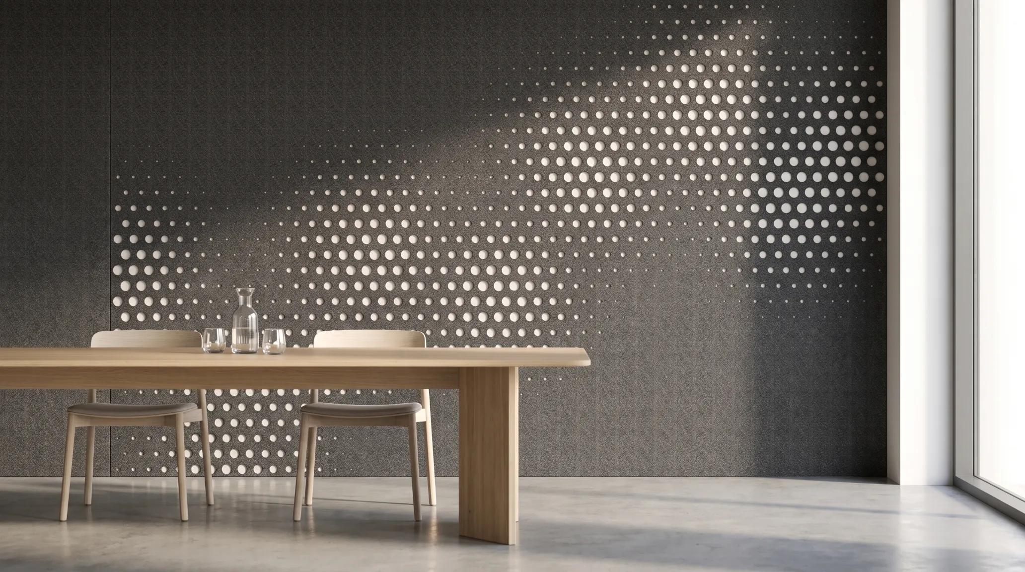 Wandbekleding · Zwart vilt · Eetkamer