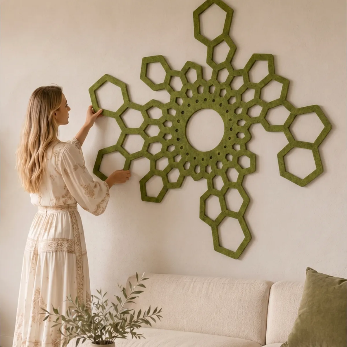 Hushex · Olijfgroen vilt · Woonkamer